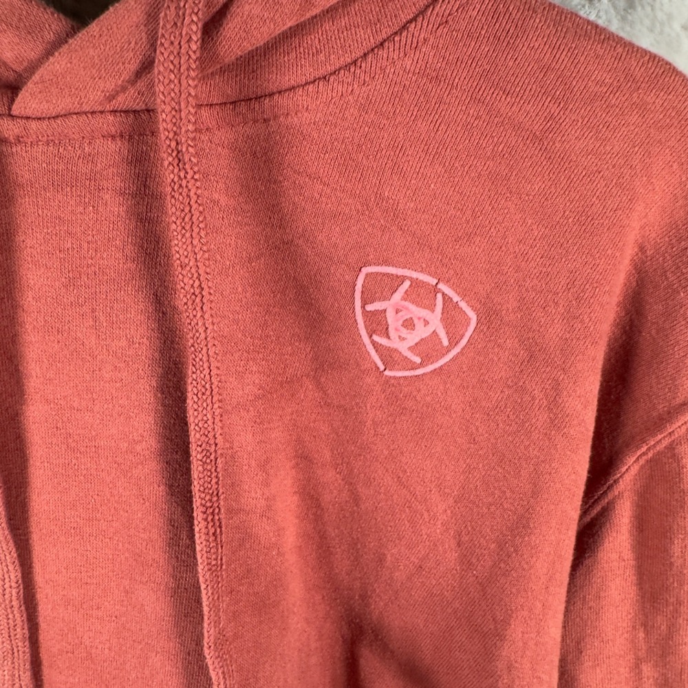 Ariat Real Womens Hoodie Small Red Clay Pullover Logo Sleeve Fleece Sweatshirt‎ - Picture 3 of 10